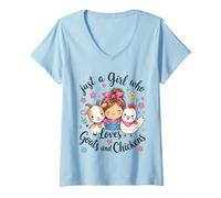 Mujer Solo una Chica Que ama Las Cabras y los Pollos Pollo de Cabra de Granja Camiseta Cuello V