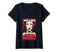 Mujer Solo una Chica Que ama Las películas de Terror Halloween Pop Art Camiseta Cuello V