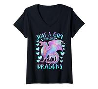 Mujer Sólo una Chica Que ama los Dragones Camiseta Cuello V