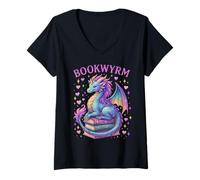 Mujer Solo una Chica Que ama los Dragones y los Libros Camiseta Cuello V