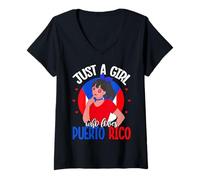 Mujer Solo una Chica Que ama Puerto Rico Puerto Rico Orgullo Camiseta Cuello V