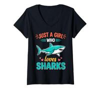 Mujer Solo Una Chica Que Ama Tiburones Océano Vida Marina Gran Blanco Camiseta Cuello V