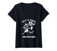 Mujer Solo una Chica Salvaje ama el té de Boba, Divertido Mapache Retro de los 90 Camiseta Cuello V