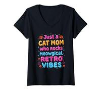 Mujer Solo una mamá Gata Que Luce un Encantador Ambiente Retro de los 80 Camiseta Cuello V