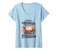 Mujer Solo una Mujer Que ama el puré de Papas Cosecha de otoño Camiseta Cuello V