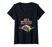 Mujer Solo una Obra Maestra Tratando de dominar la Salud Mental de la Paz Camiseta Cuello V