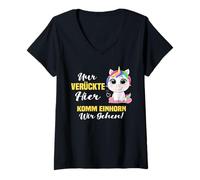 Mujer Solo verrückte hier komm Einhorn wir gehen Camiseta Cuello V