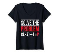 Mujer Solve The Problem 9x7 Más 4 Acertijo Matemático Profesor Camiseta Cuello V