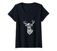 Mujer Sombrero con ciervo, divertido cazador de bromas de broma de vida silvestre negro Camiseta Cuello V