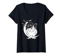 Mujer Sombrero de Bruja de gallina con símbolo de protección de Luna Creciente Camiseta Cuello V