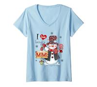 Mujer Sombrero de Cuadros Rojos con Texto en inglés I Love Being Mimi Snowman Christmas Camiseta Cuello V