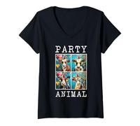 Mujer Sombrero de Fiesta de Animales de Granja Colorido con Cara de Vacas Camiseta Cuello V