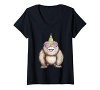 Mujer Sombrero de Fiesta de Criaturas peludas con diseño Divertido Camiseta Cuello V