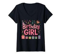 Mujer Sombrero de fiesta de cumpleaños para niña, color rosa, para niños pequeños, 5, 6, 7, 8, 9, 10 Camiseta Cuello V