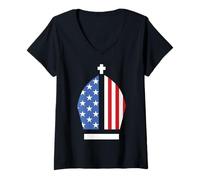 Mujer Sombrero de la bandera de Estados Unidos del Papa León XIV Primer Santo Padre Americano Camiseta Cuello V