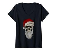 Mujer Sombrero de Navidad con diseño de Calavera de Papá Noel para Navidad gótica Camiseta Cuello V
