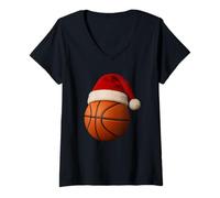 Mujer Sombrero de Navidad de Baloncesto Divertido para Deportes de Vacaciones BBall Camiseta Cuello V