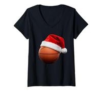 Mujer Sombrero de Navidad de Baloncesto Divertido para Deportes de Vacaciones BBall Camiseta Cuello V