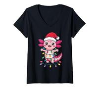 Mujer Sombrero de Papá Noel Axolotl a Juego Familiar Lindo ajolote de Navidad Camiseta Cuello V
