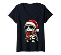 Mujer Sombrero de Papá Noel, Bufanda a Cuadros, Gafas de Sol, Amantes de Camiseta Cuello V