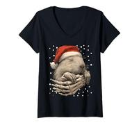Mujer Sombrero de Papá Noel Capybara Navidad Mano Esqueleto Animal Gó Camiseta Cuello V