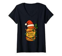 Mujer Sombrero de Papá Noel de Mantequilla de maní para niños y niñas Camiseta Cuello V