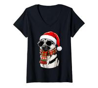 Mujer Sombrero de Pastor alemán de Papá Noel, Bufanda a Cuadros, Gafas de Sol Camiseta Cuello V