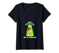 Mujer Sombrero de Vaquero Get In Frenchie UFO French Bulldog Space Camiseta Cuello V