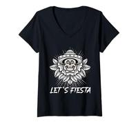 Mujer Sombrero Mexicano Skull Let's Fiesta 5 de Mayo Camiseta Cuello V