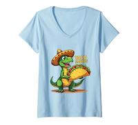 Mujer Sombrero Tacosaurio Cinco de Mayo Fiesta T-Rex para amantes de los tacos Camiseta Cuello V