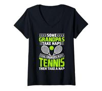 Mujer Some Grandpas Take Naps Real Grandpa Play Tennis Camiseta Cuello V