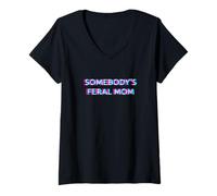 Mujer Somebody's Feral Mom Humor Funny Matching Family Mother Camiseta Cuello V