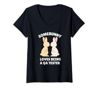 Mujer Somebunny ama ser un probador de Control de Calidad, Bonito Regalo de Trabajo de Conejo de Pascua Camiseta Cuello V