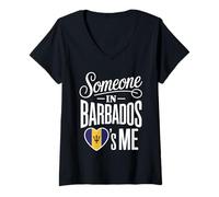 Mujer Someone In Barbados Loves Me Heart Flag Forever Camiseta Cuello V