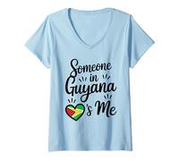 Mujer Someone In Guyana Loves Me Heart Flag Long Distance Camiseta Cuello V