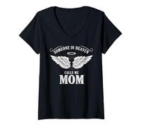 Mujer Someone In Heaven Calls Me Mom Camiseta Cuello V