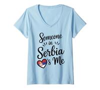 Mujer Someone In Serbia Loves Me Serbian Flag Heart Camiseta Cuello V