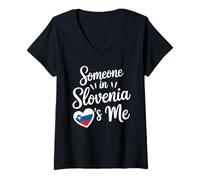 Mujer Someone In Slovenia Loves Me Heart Flag Quote Camiseta Cuello V