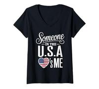 Mujer Someone In The U S A Loves Me Heart Flag Camiseta Cuello V