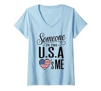 Mujer Someone In The U S A Loves Me Heart Flag Camiseta Cuello V