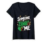Mujer Someone In Zambia Loves Me Heart Flag Family Camiseta Cuello V