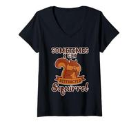 Mujer Sometimes I Get Distracted Squirrel Distracción Camiseta Cuello V