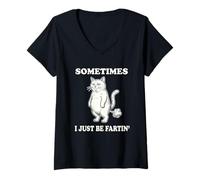 Mujer Sometimes I Just Be Fartin' Retro Divertido Gato tirando Pedos Camiseta Cuello V