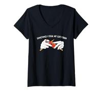 Mujer Sometimes I Steal My Cat Yarn Knitting Camiseta Cuello V