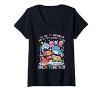 Mujer Somos Diferentes Pero en Esta Escuela nadamos Juntos Océano Camiseta Cuello V