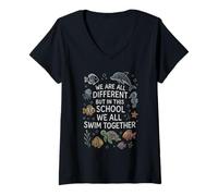 Mujer Somos Diferentes, Pero en Esta Escuela nadamos Todos Juntos Camiseta Cuello V