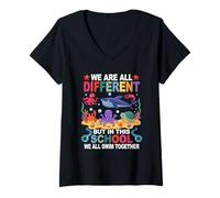 Mujer Somos Diferentes, Pero en Esta Escuela nadamos Todos Juntos Camiseta Cuello V