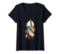 Mujer Somos Pope Cardenal Chicago Bandera de Estados Unidos Patriotic Águila Calma Camiseta Cuello V