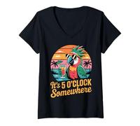 Mujer Son las 5 en punto en algún lugar Retro Parrot Beber Summer Bech Camiseta Cuello V