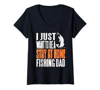 Mujer Soñar con Ser un Papá Pescador en Casa Divertido Camiseta Cuello V
